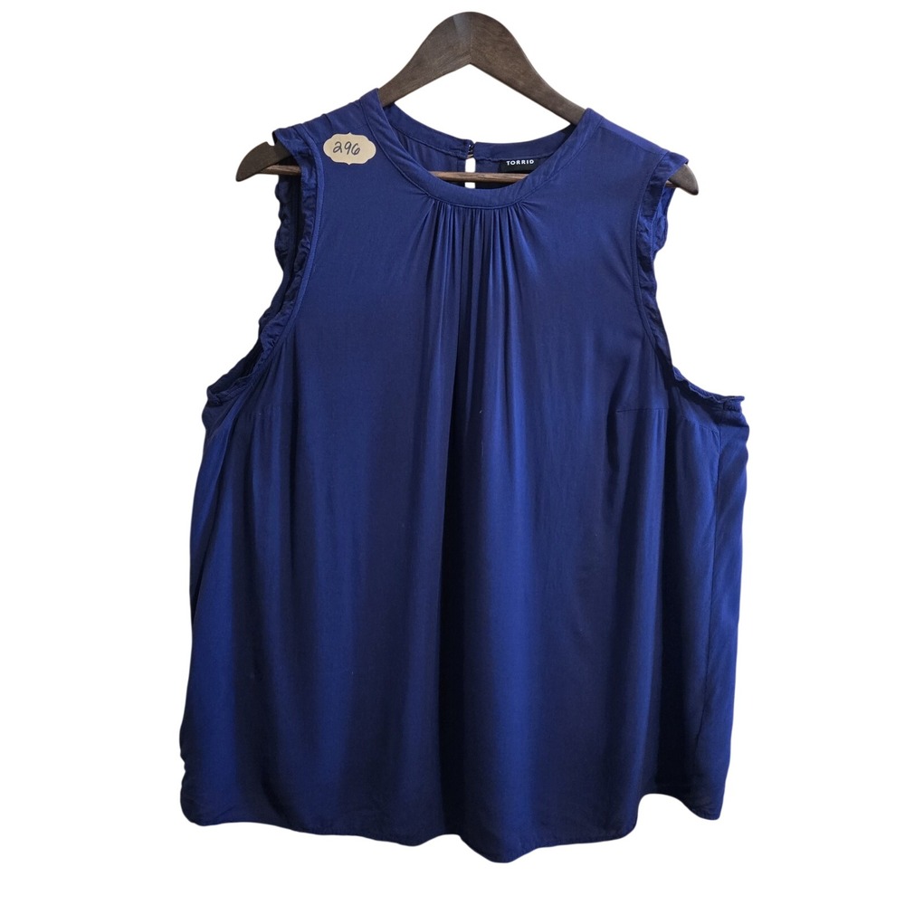 Torrid Royal Blue Ruffle Trim Sleeveless Keyhole Back Rayon Blouse Plus Size 2